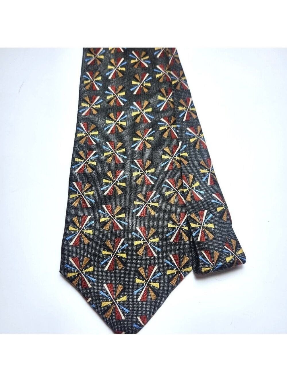 Gianfranco Ruffini Silk Tie Black Geometric Abstract Kaleidoscope Pattern OS